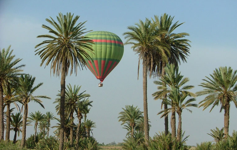 Hot Air Balloon Over Red City Of Marrakech, Atlas Mountains